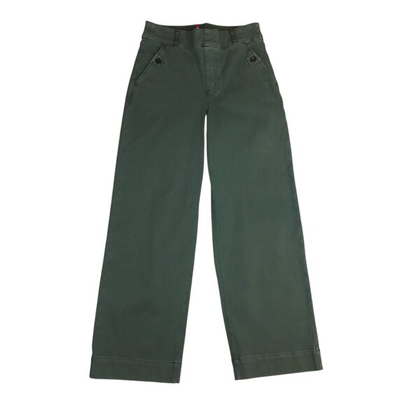 Spanx Twill Crop Wide Leg Pants Olive Green Womens Small Casual High-Waist - Picture 2 of 13